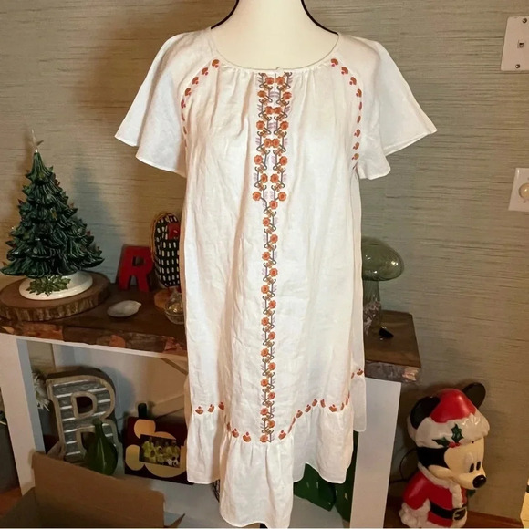 Madewell lighthouse embroidered floral linen shift dress Woman’s Size Small Boho - Picture 8 of 8